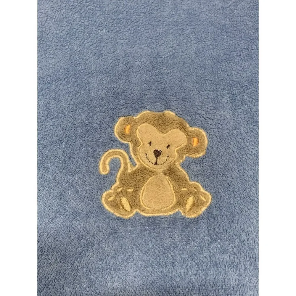 Baby Starters Blanket Monkey Blue Plush SOFT Lovey Fleece 30X40 Embroidered 2013